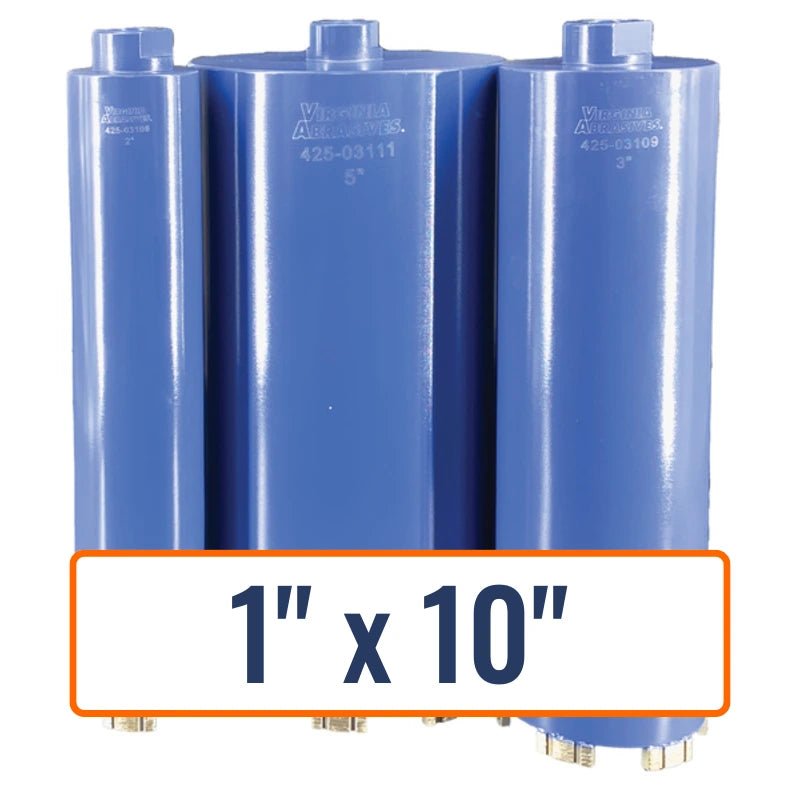 Virginia Abrasives 1" x 10" Masonry Core Drill Bit for dry cutting brick, concrete, and masonry with 5/8"-11 hub size.