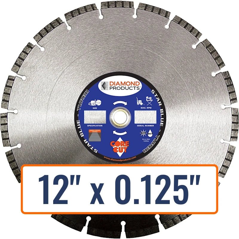 Diamond Products 12" Turbo Diamond Saw Blade with 0.125" thickness and 1" arbor size