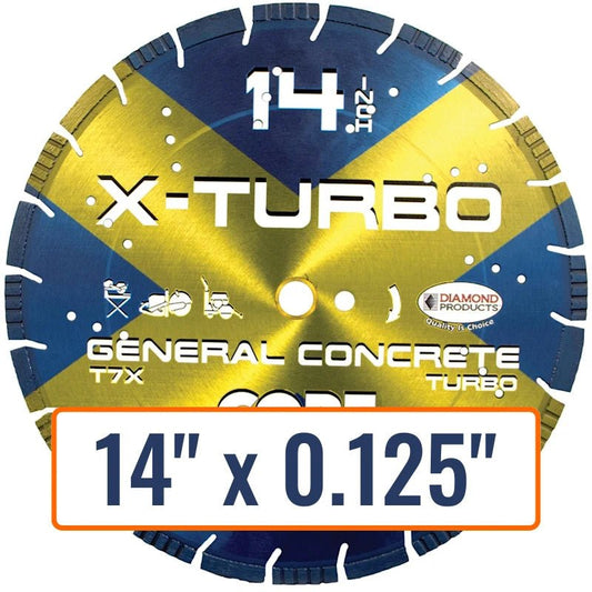 Diamond Products 14" Turbo Diamond Saw Blade, 0.125" thick, 1" arbor size.