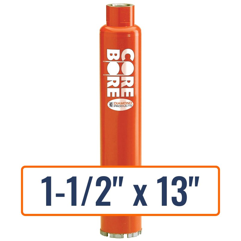 Diamond Products 1-1/2" x 13" Heavy Duty Orange Turbo Wet Core Drill Bit with 5/8"-11 Hub
