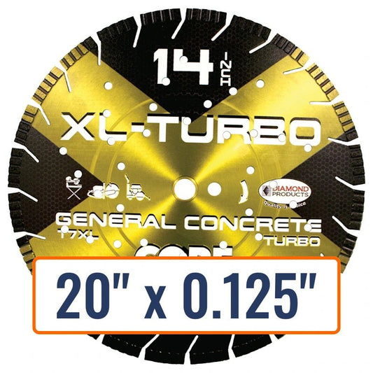 Diamond Products 20" Turbo Diamond Saw Blade with 0.125" thickness and 1" arbor size
