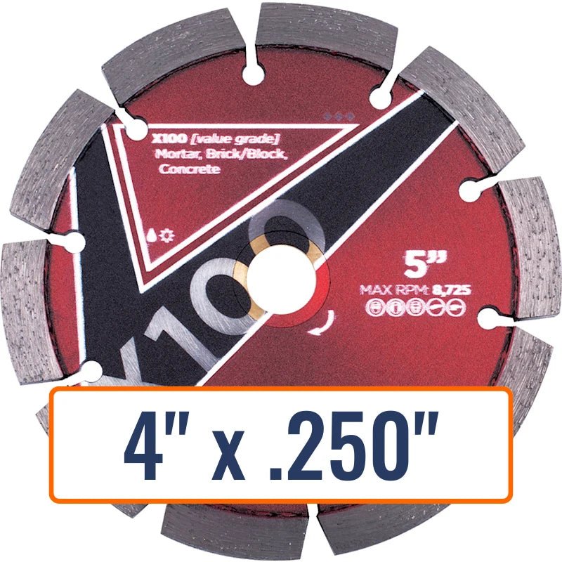 Diamond Vantage 4" x .250" Tuck Point Grinder Blade with 7/8" and 5/8" arbor sizes.