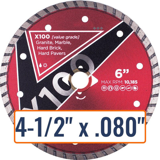 Diamond Vantage X100 4.5" Diamond Blade for Hard Materials - 7/8" or 5/8" Arbor Size