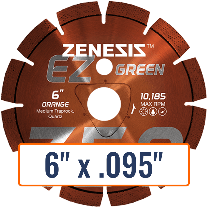 Diamond Vantage 6" x .095" Z350 ORANGE diamond blade for green concrete with 1" Arbor and Soff-Cut Triangle.