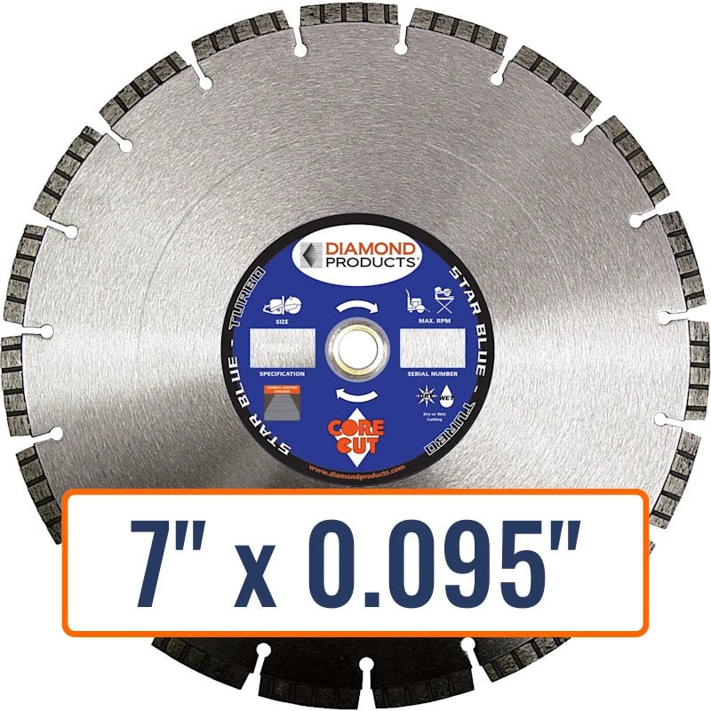Diamond Products 7" Turbo Diamond Saw Blade, 0.095" thick, 7/8" Arbor Size