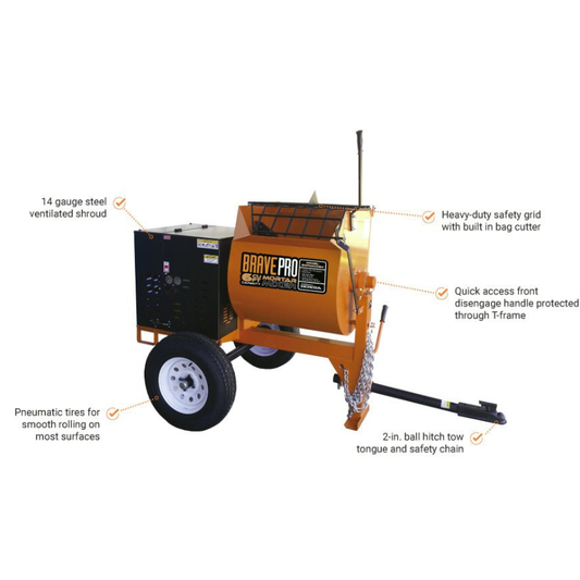Brave Mortar Mixer | 6 Cu. Ft. Steel Drum | Honda GX240 Gas