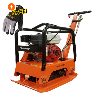 Crown Reversible Plate Compactor - Honda GX160 - 5.5 HP - 5,620 lbs/ft² W/ Free Vibration Impact Ironclad Gloves