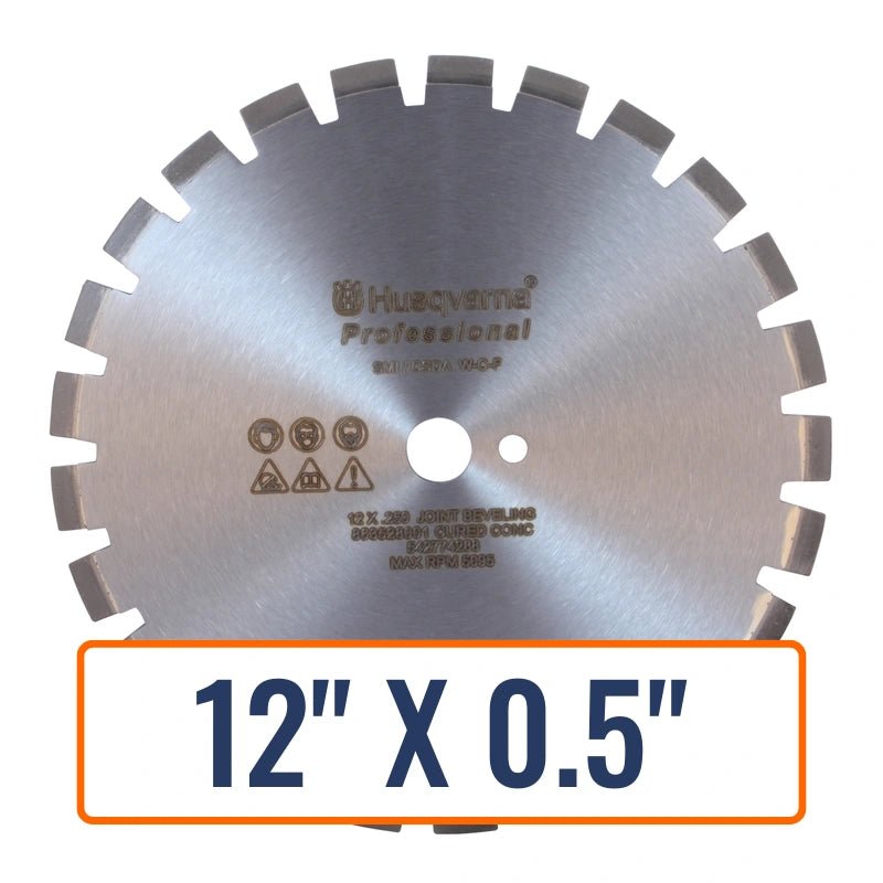 Beveled concrete saw blade, a 12-inch Husqvarna Professional Diamond Saw Blade ideal for efficient, high-quality concrete cuts.