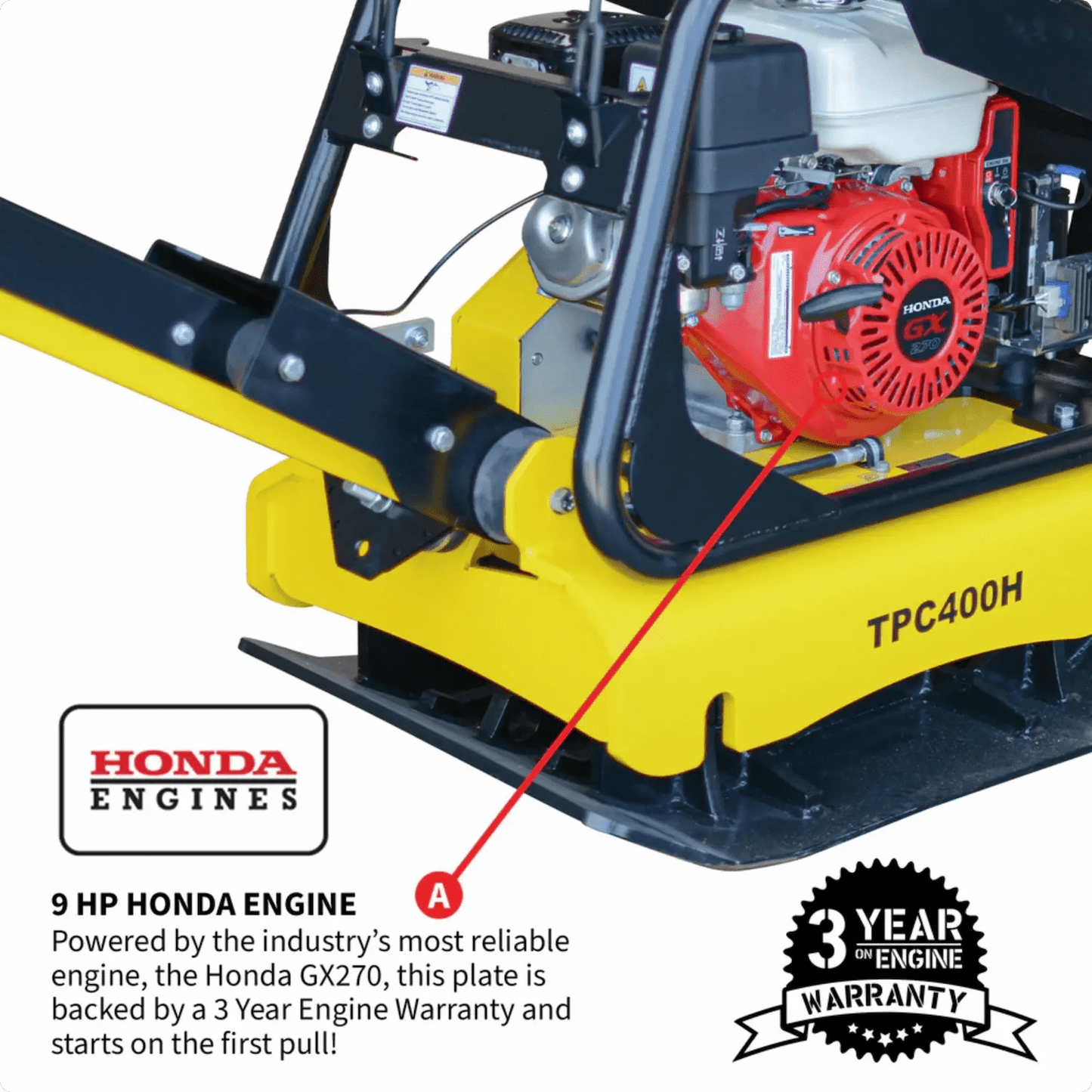 9HP Reverse Plate Compactor Honda GX270 Electric Start 11,690 lbs/ft_ for Granular Cohesive Soil Compaction
