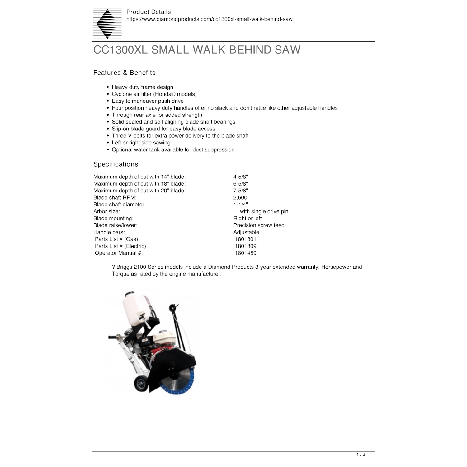 Walk-Behind Saw - Core Cut - Electric - 20" Blade