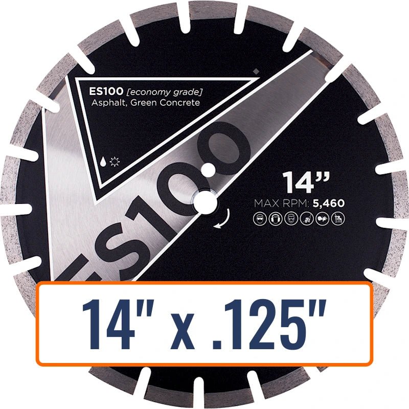 Diamond Vantage Asphalt Cutting Blade ES100 14" x .125" 1" 20mm - Image depicts 14" diamond saw blade for asphalt cutting.