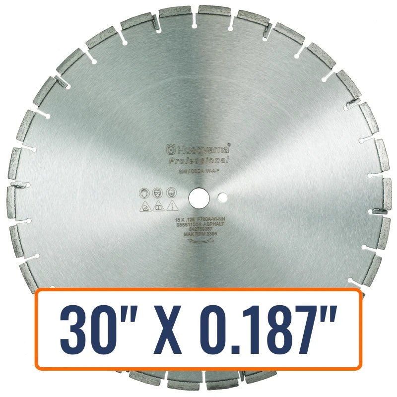 Diamond blade for asphalt, Husqvarna F780A, showcasing its robust design and 30" diameter for efficient roadwork cutting tasks.