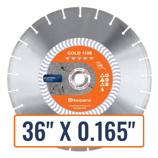Diamond cutting blade, Husqvarna Banner Line Gold 150B, perfect for cutting hard aggregate and concrete in various sizes.