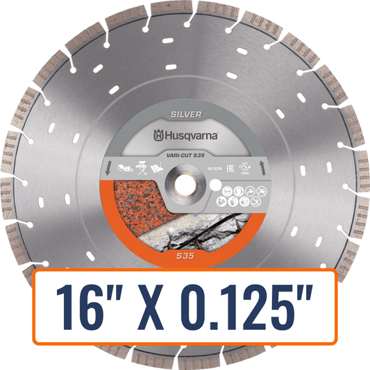 Diamond saw blades for stone, Husqvarna VARI-CUT S35, perfect for cutting hard materials like granite and concrete.