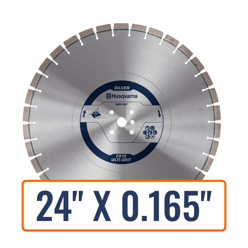 Flat blade saw featuring the Husqvarna Vari-Cut F915 Ulti-Grit diamond blade ideal for hard concrete cutting.