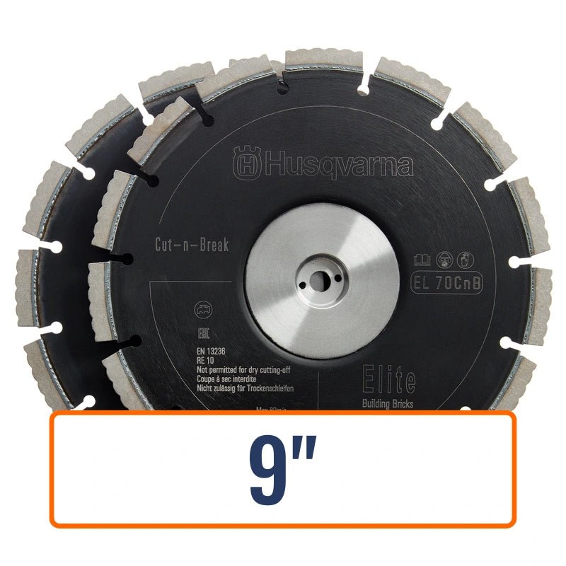 Husqvarna cut and break saw blades, a 9" diamond blade designed for heavy-duty demolition and renovation work.