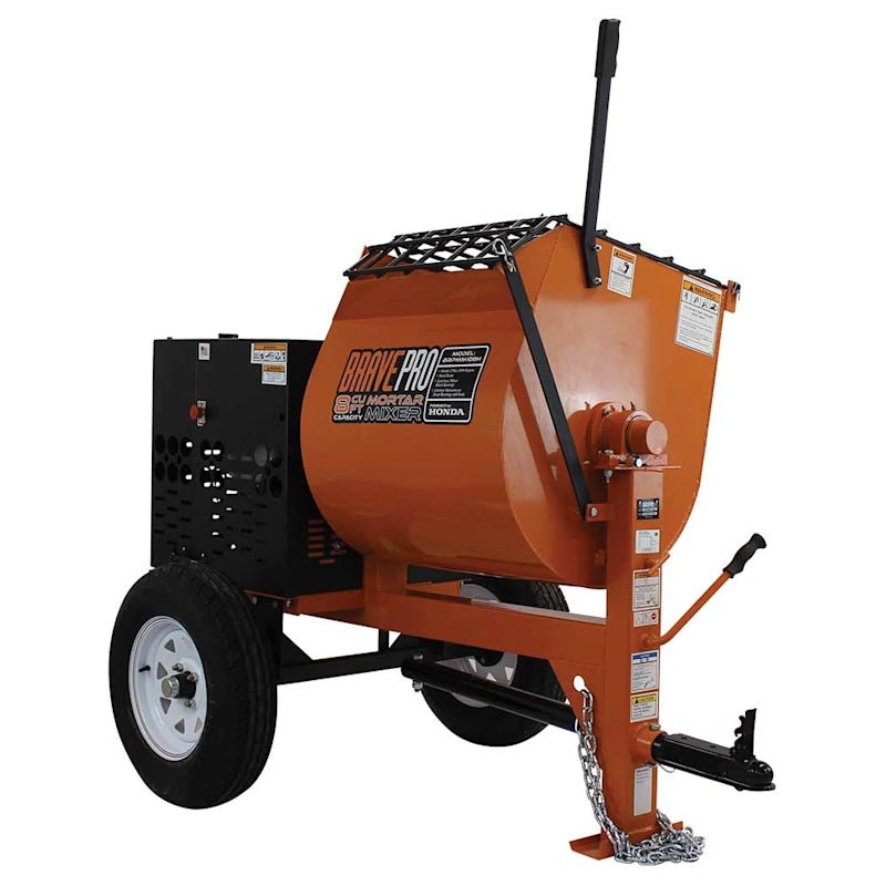 Brave Mortar Mixer - BRPMM108H: Towable cement mixer with Honda GX240 engine for tough construction jobs.