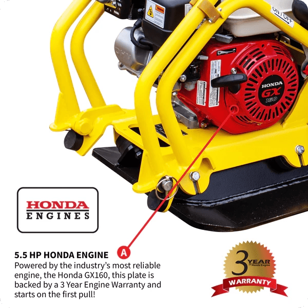 Honda-powered vibratory compactor for asphalt and ground prep