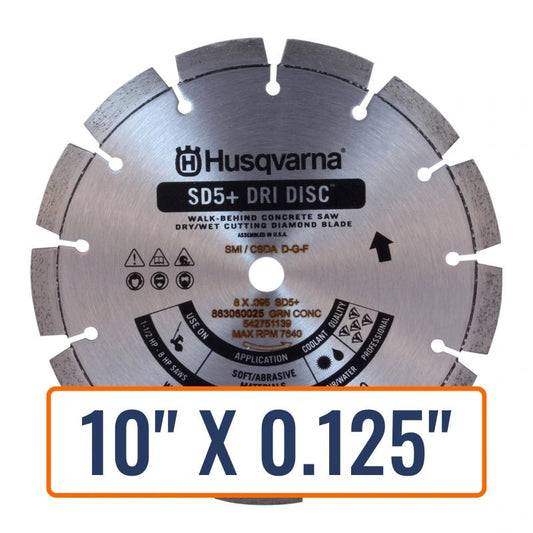 Soff cut saw blades, showcasing the durable Husqvarna SD5+ designed for cutting green concrete in both wet and dry conditions.