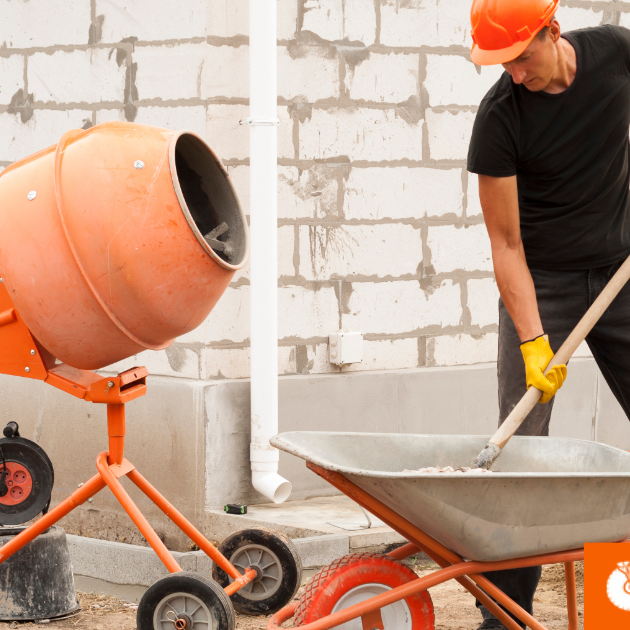 Mini cement mixer mixing concrete