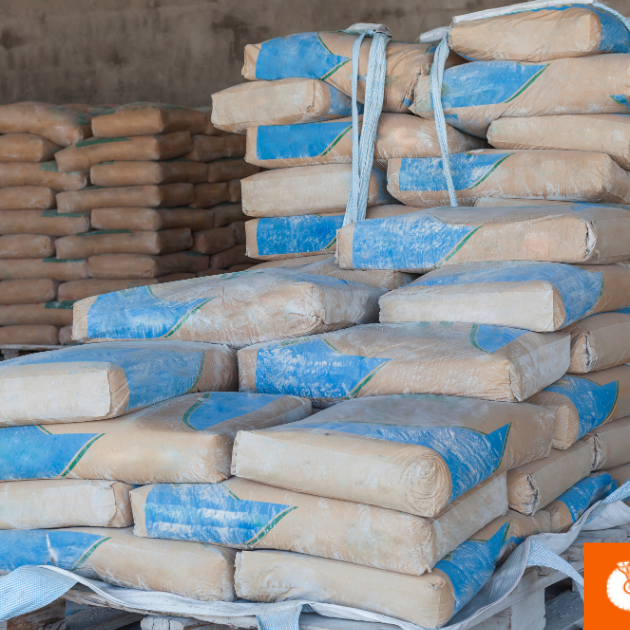 Stack of bagged concrete mix at a hardware store