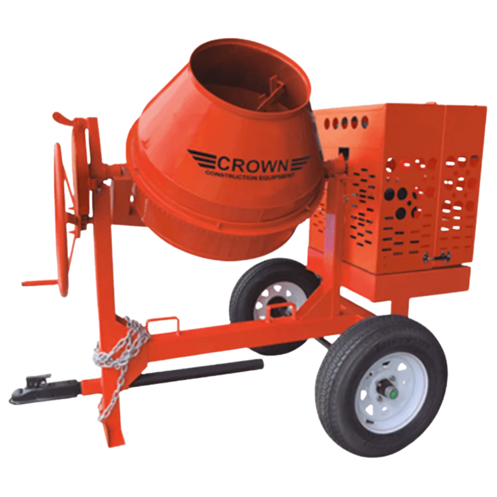Concrete Mixers | 9 CU FT CONCRETE MIXER | CROWN | STEEL DRUM | HONDA GAS | TOWABLE