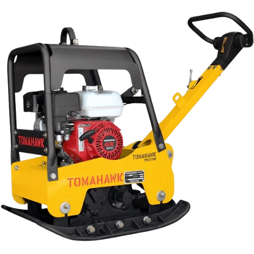 Construction Equipment for Concrete Contractors – reversible plate compactor with Honda GX200 6.5 HP engine delivering 7,000 lbs of compaction force for soil and base preparation