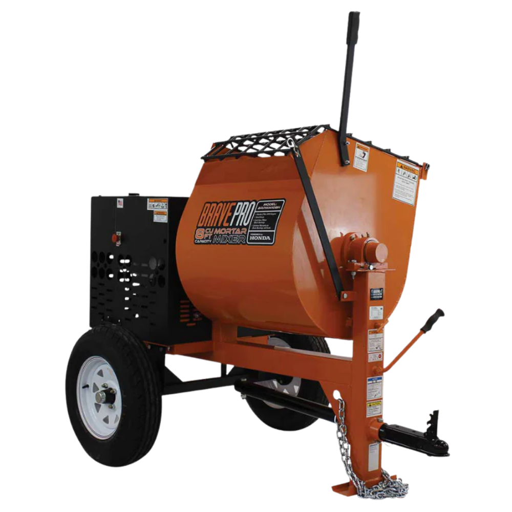 Mortar Mixers for Concrete Contractors | BRAVE MORTAR MIXER | 8 CU. FT. STEEL DRUM | HONDA GX239 GAS