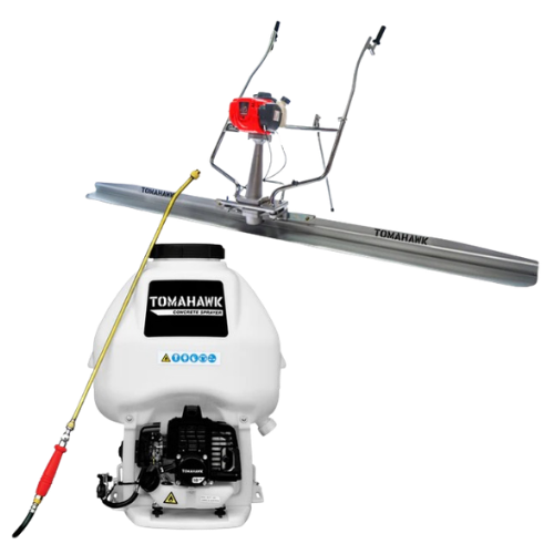 Power Screeds for Sale – Honda concrete finishing bundle with magnesium screed blade and 6.5 gallon backpack concrete sprayer for slab leveling and finishing