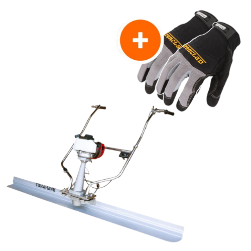 Tomahawk Power Screed W/ FREE IronClad Vibration Impact Gloves – Tomahawk TVSA-H PRO Series power screed with Honda engine for concrete slab leveling and finishing