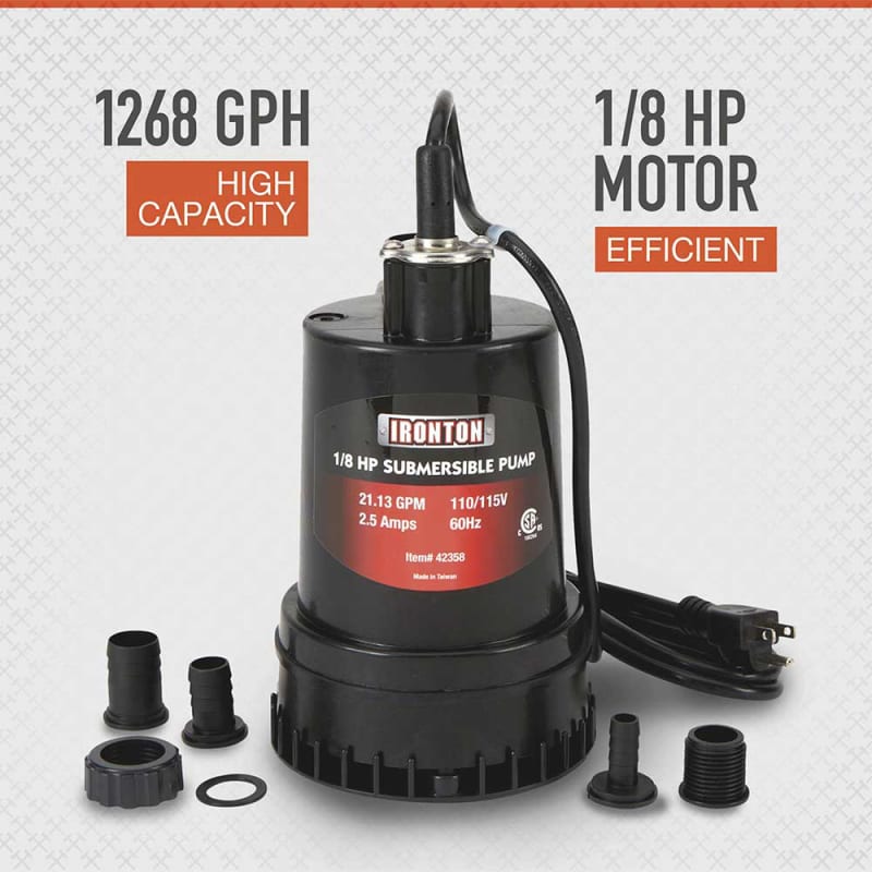 Ironton Submersible Pump 1268 Gph 1 8 Hp 1 In Port