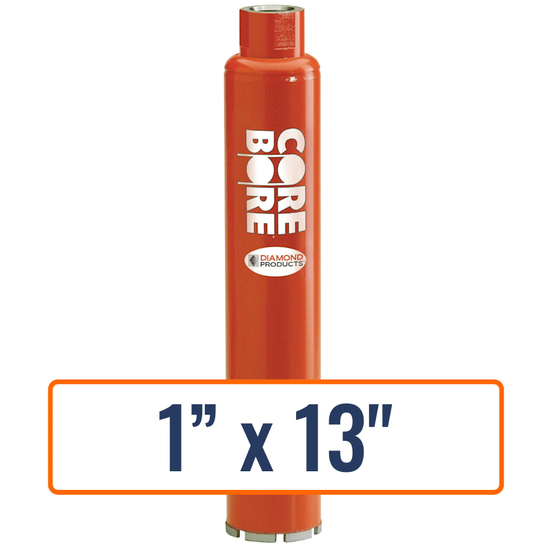 Diamond Products 1" x 13" wet segmented core drill bit with 5/8"-11 hub for general purpose drilling.