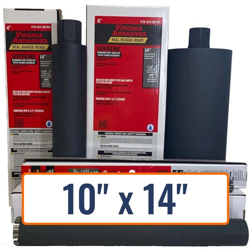 Virginia Abrasives 10" x 14" Core Drill Bit with 1-1/4"-7 Hub for Brick, Concrete, Masonry, Tile