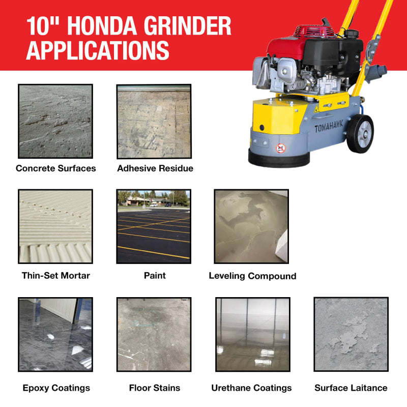 10" Honda Concrete Floor Grinder 10HP GXV390 Motor for Smoothing, Floor Prep, Coatings TGDR10H-3