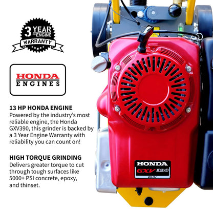 10" Honda Concrete Floor Grinder 10HP GXV390 Motor for Smoothing, Floor Prep, Coatings TGDR10H-5