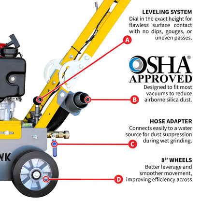 10" Honda Concrete Floor Grinder 10HP GXV390 Motor for Smoothing, Floor Prep, Coatings TGDR10H-6