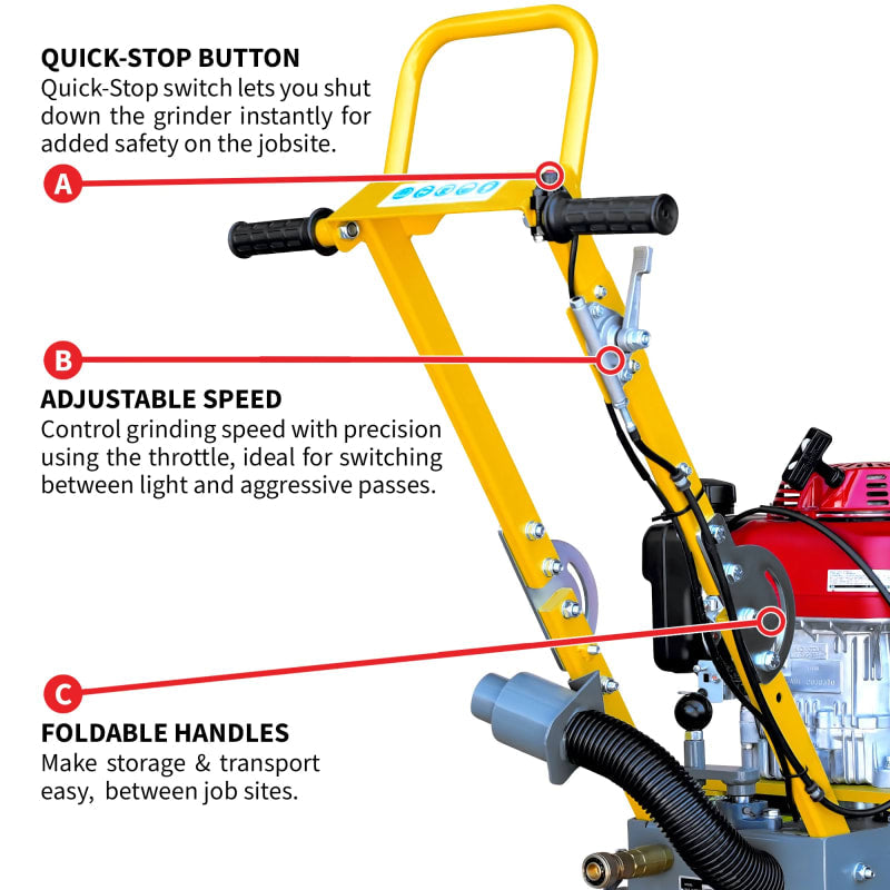 10" Honda Concrete Floor Grinder 10HP GXV390 Motor for Smoothing, Floor Prep, Coatings TGDR10H-7