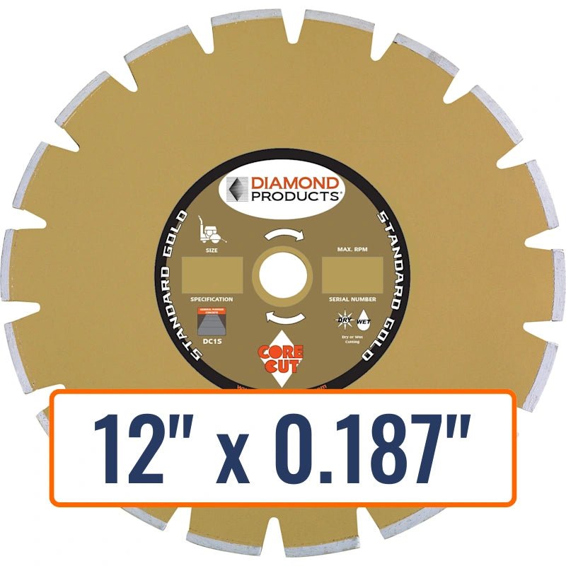 Diamond Products 12" x 0.187" Dry Walk Behind Diamond Saw Blade for Asphalt with 1" Arbor Size and Pin Hole