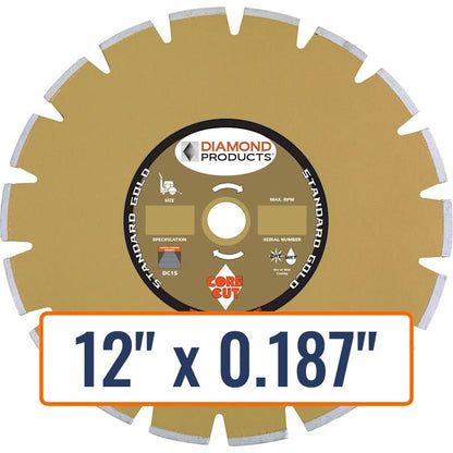 Diamond Products 12" x 0.187" Dry Walk Behind Diamond Saw Blade for Asphalt with 1" Arbor Size and Pin Hole