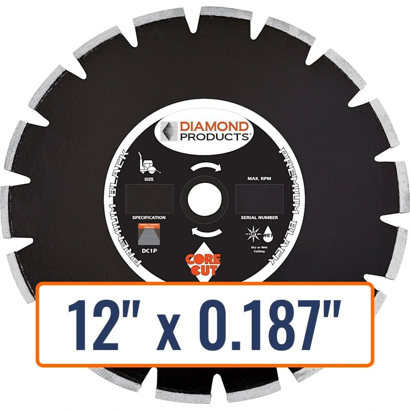 Diamond Products 12" x 0.187" dry walk behind diamond saw blade for green concrete cutting