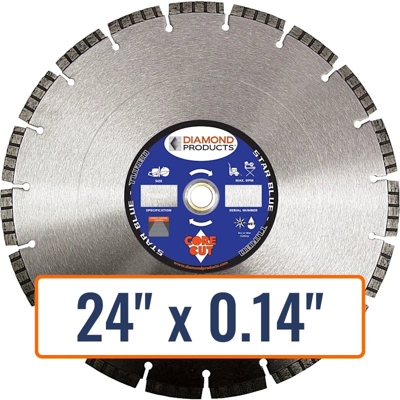 Diamond Products 24" x 0.14" Turbo Diamond Saw Blade with 1" Arbor