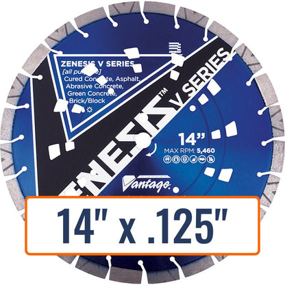 Diamond Vantage 14" x .125" All Purpose Diamond Saw Blade with 1" and 20mm Arbor Sizes