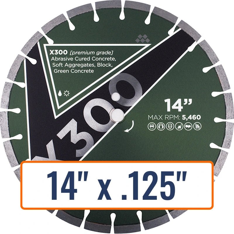 Diamond Vantage 14" x .125" X300 diamond cutting blade for abrasive materials.