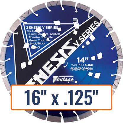 Diamond Vantage 16" x .125" All Purpose Diamond Saw Blade with 1" and 20mm Arbor Sizes