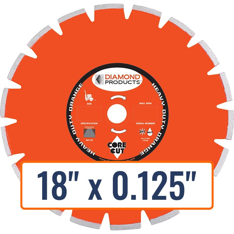 Diamond Products 18" x 0.125" dry walk behind diamond saw blade for green concrete cutting