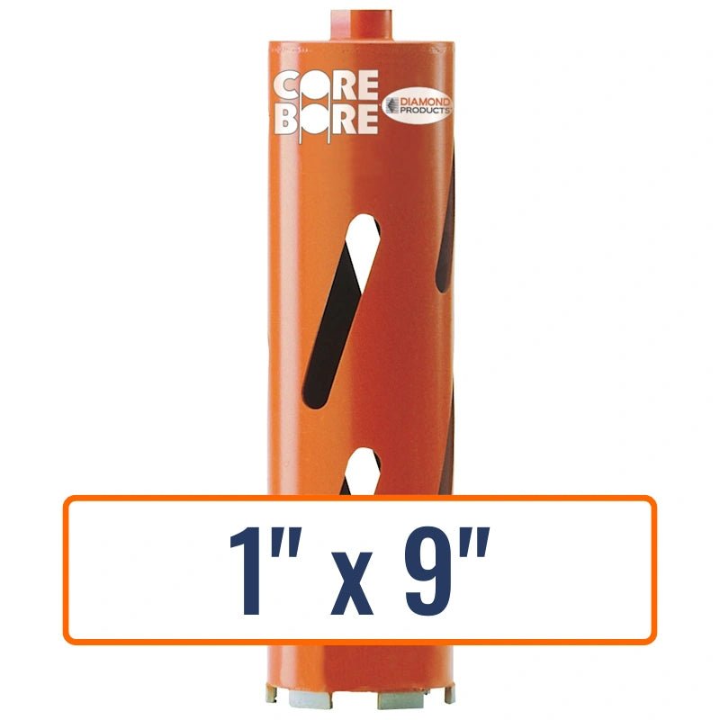 Diamond Products 1" x 9" dry hole saw core drill bit with 5/8"-11 hub size