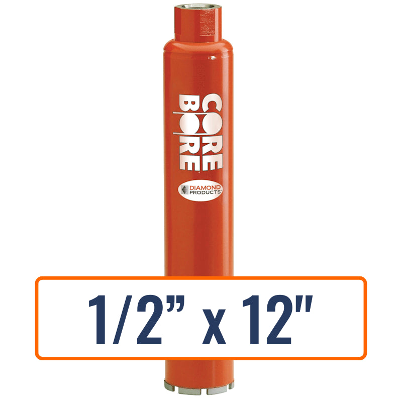 Diamond Products 1/2" x 12" Heavy Duty Orange Wet Segmented Core Drill Bit with 5/8"-11 Hub - General Purpose