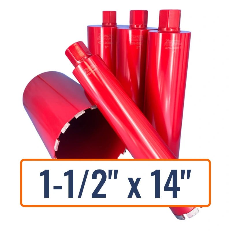 Virginia Abrasives 1-1/2" x 14" General Purpose Diamond Core Drill Bit for 1-1/4"-7 Hub Size, ideal for concrete drilling.