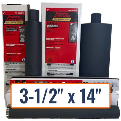 Virginia Abrasives 3-1/2" x 14" Diamond Core Drill Bit for Brick, Concrete, Masonry - 1-1/4"-7 Hub Size