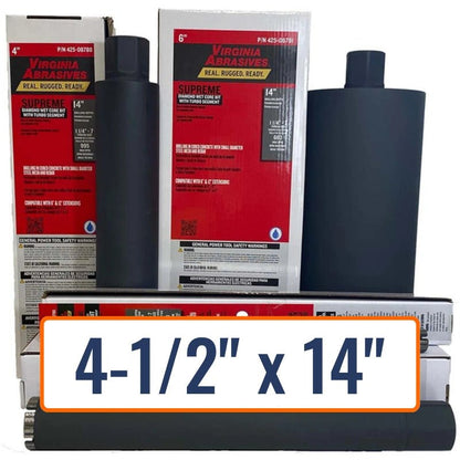 Virginia Abrasives 4-1/2" x 14" General Purpose Core Drill Bit for Brick, Concrete, Masonry - 1-1/4"-7 Hub Size